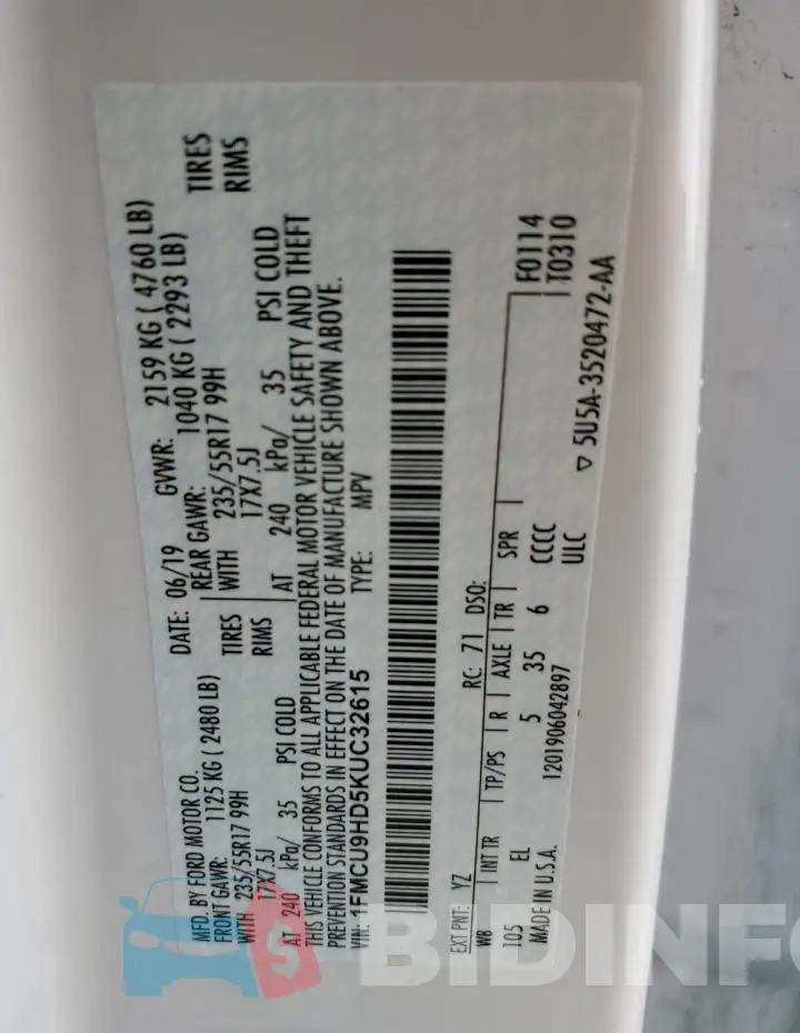 1FMCU9HD5KUC32615 Photo# 13