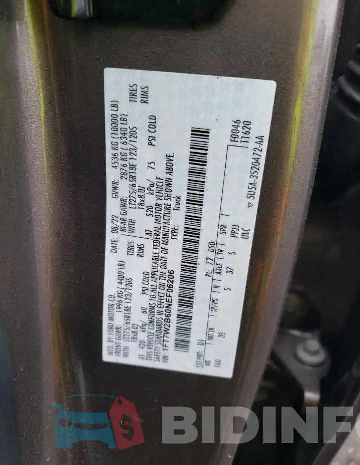1FT7W2B60NEF06206 Photo# 12