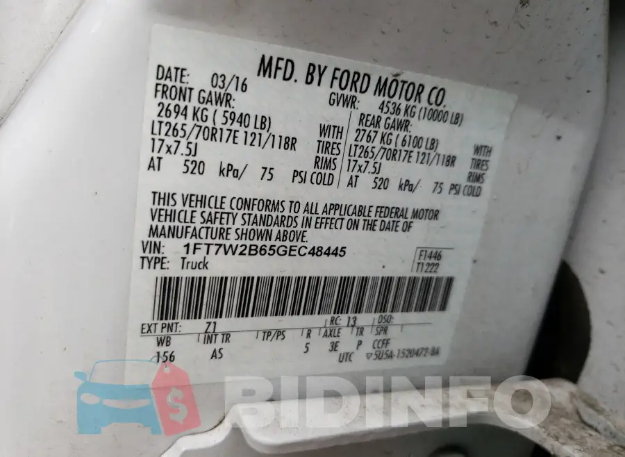 1FT7W2B65GEC48445 Photo# 10