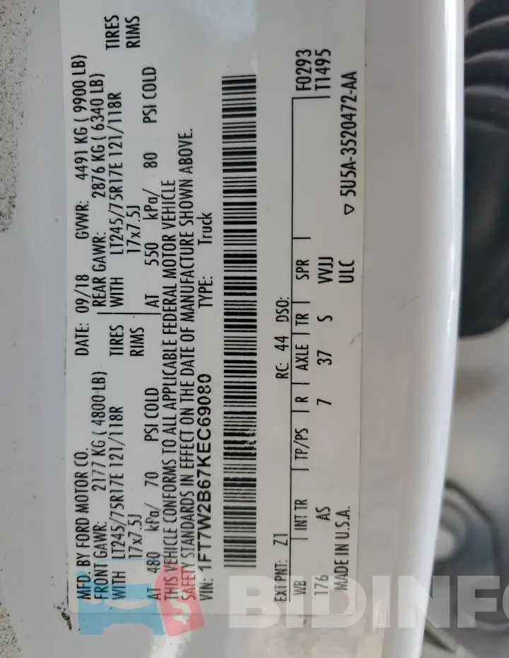 1FT7W2B67KEC69080 Photo# 12