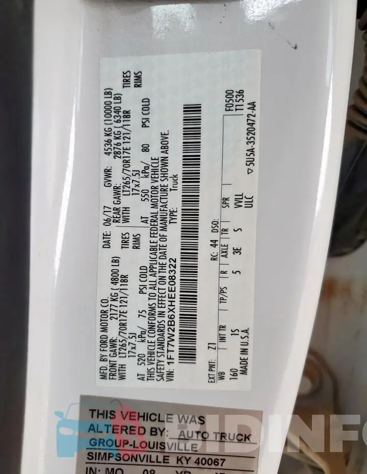 1FT7W2B6XHEE08322 Photo# 12