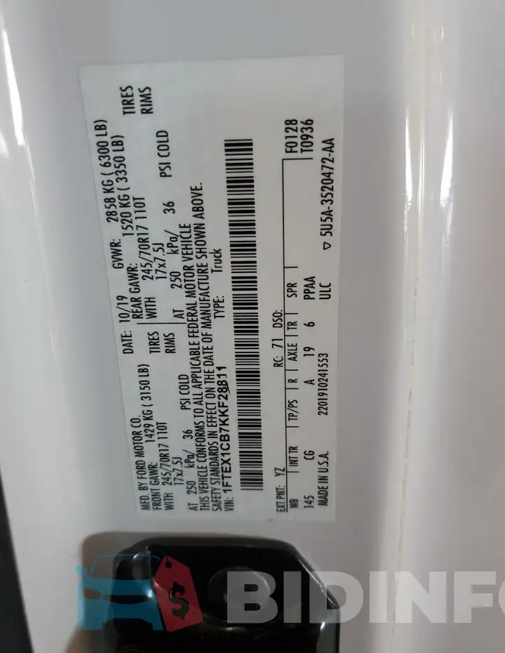 1FTEX1CB7KKF28811 Photo# 12