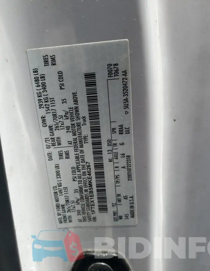 1FTEX1EB5MKE46267 Photo# 12