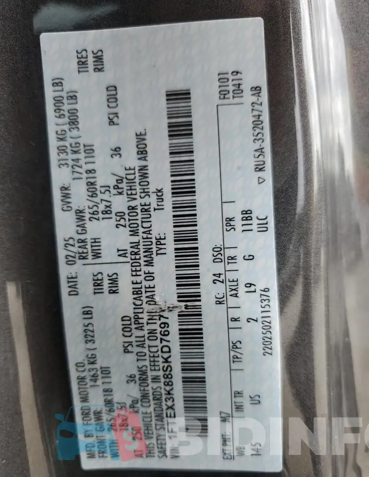 1FTEX3K88SKD76975 Photo# 13