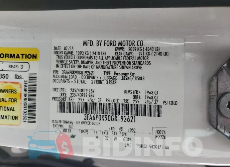 3FA6P0K90GR192621 Photo# 12