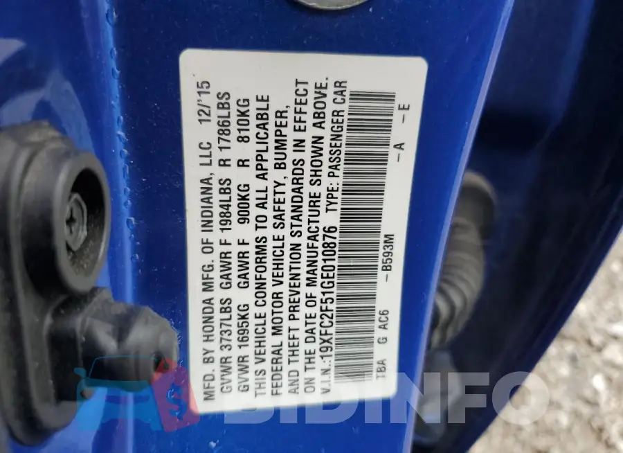 19XFC2F51GE010876 Photo# 12