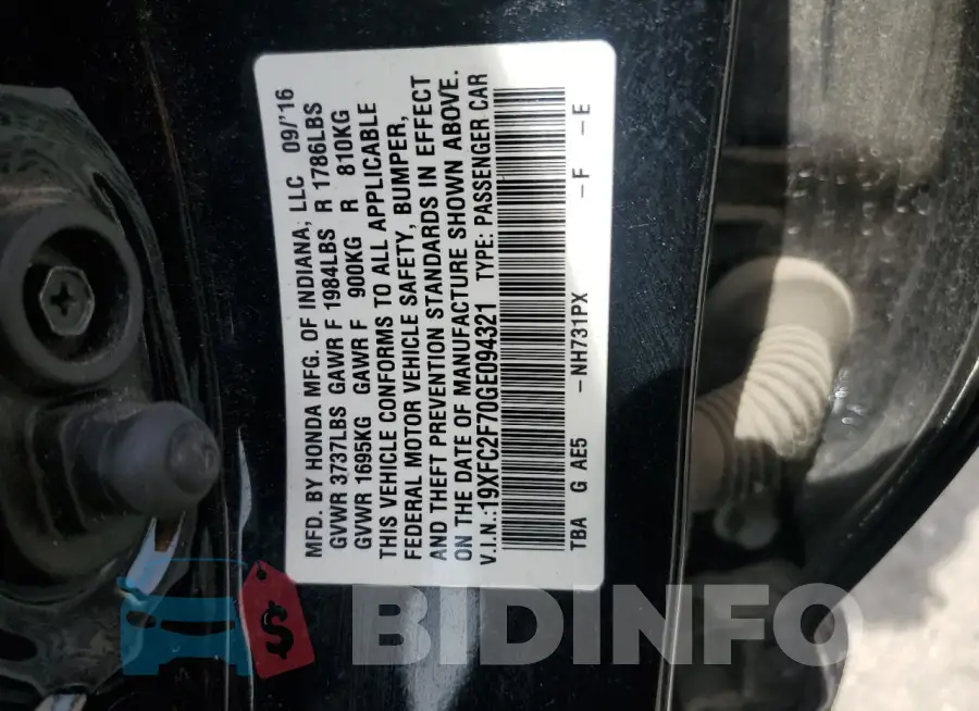 19XFC2F70GE094321 Photo# 12