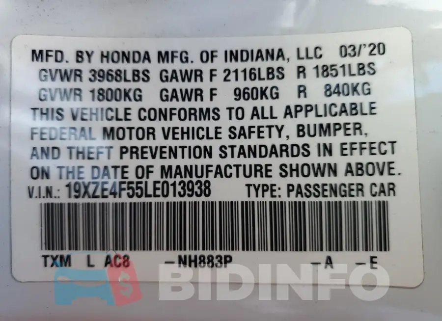 19XZE4F55LE013938 Photo# 12