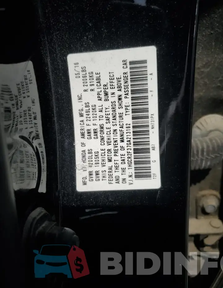 1HGCR2F37GA213162 Photo# 12