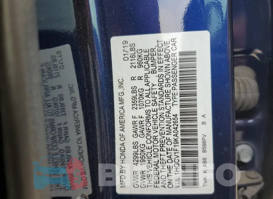 1HGCV1F19KA042654 Photo# 13