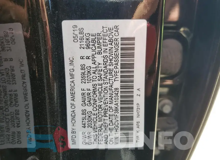 1HGCV1F38KA103428 Photo# 12