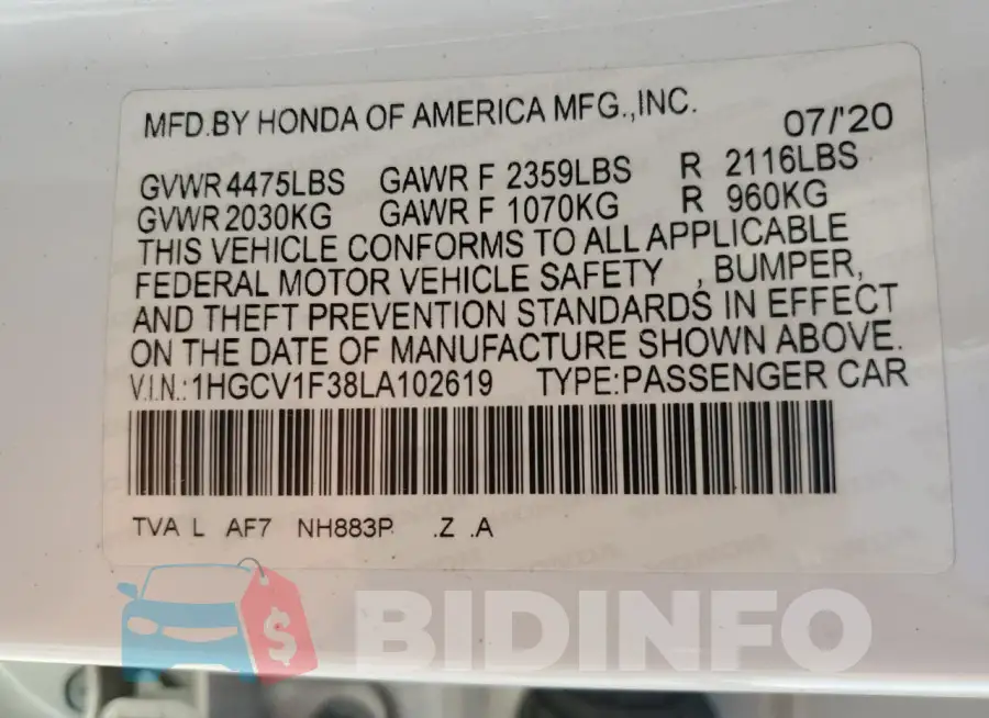 1HGCV1F38LA102619 Photo# 13