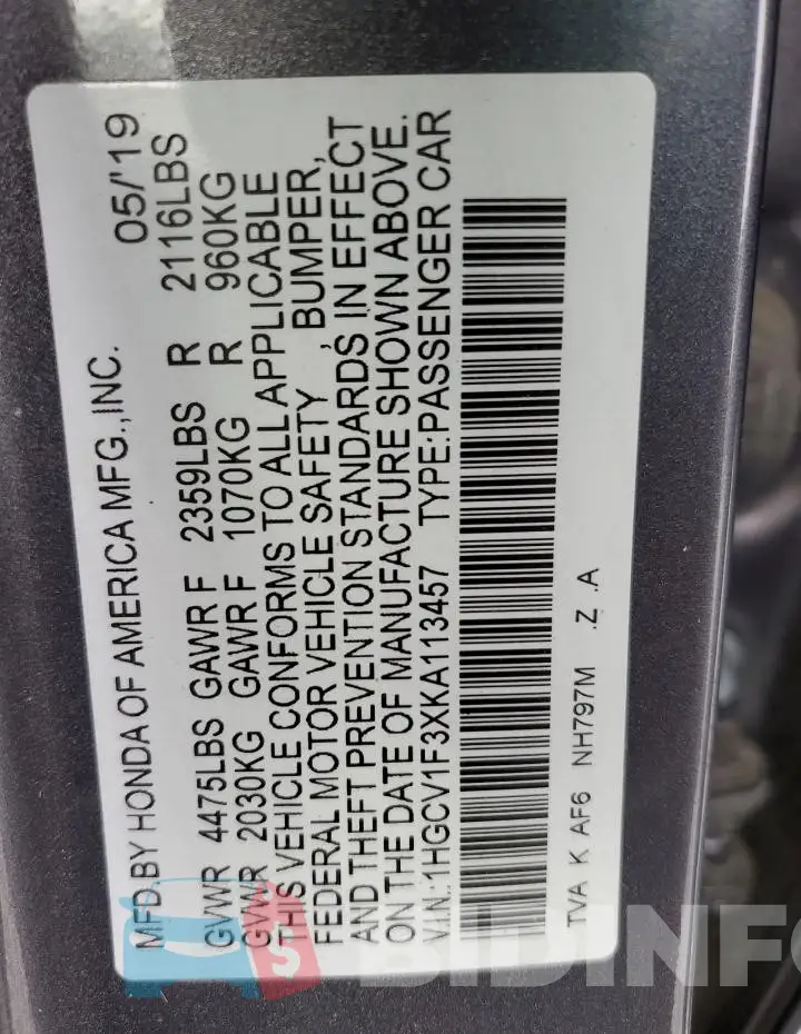 1HGCV1F3XKA113457 Photo# 12