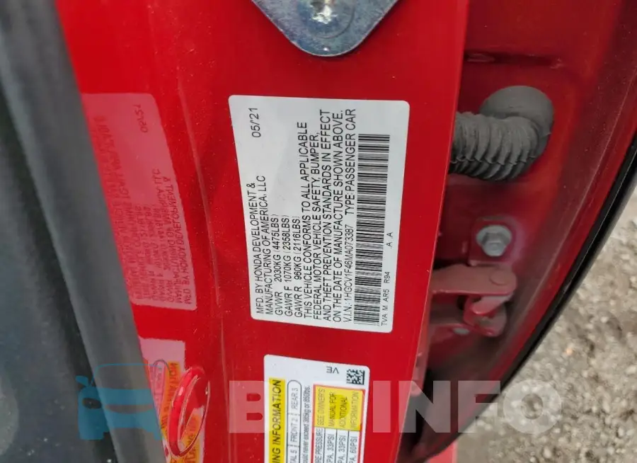1HGCV1F46MA073387 Photo# 12