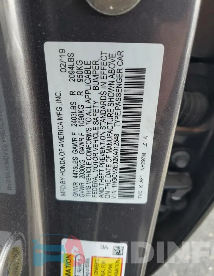 1HGCV2E32KA012548 Photo# 12
