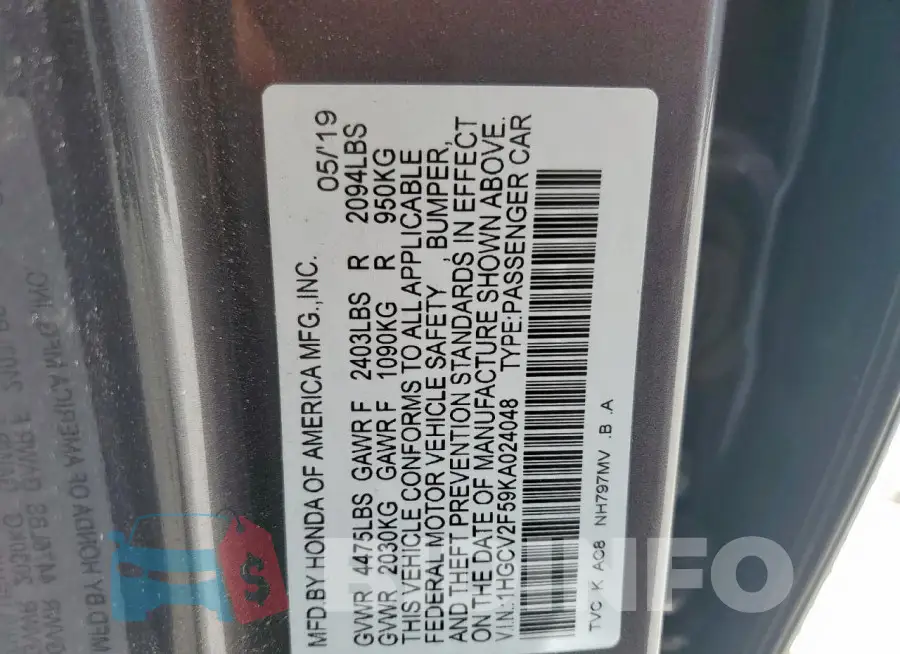 1HGCV2F59KA024048 Photo# 12