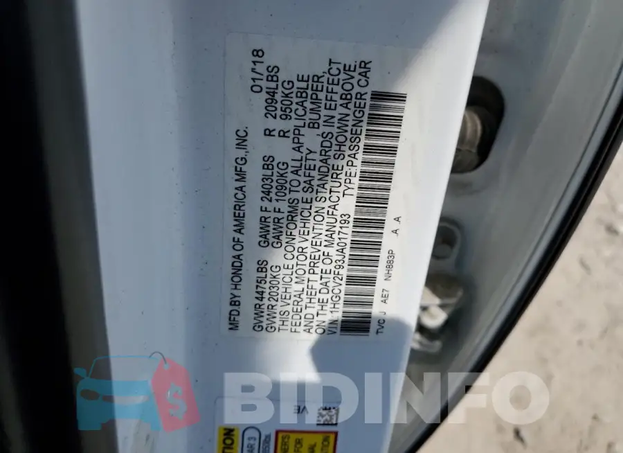 1HGCV2F93JA017193 Photo# 12