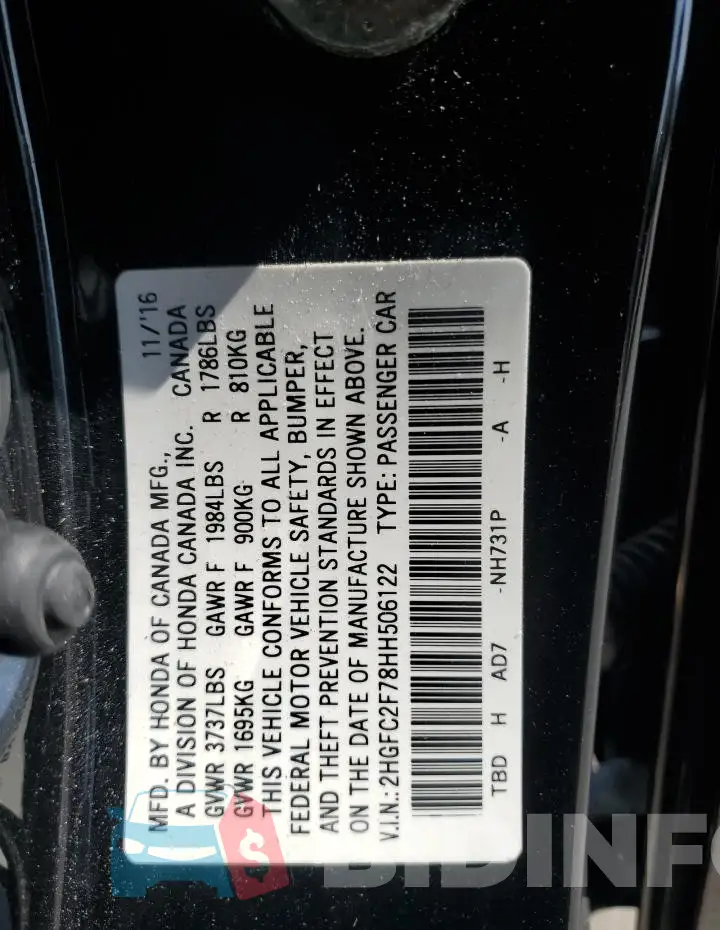 2HGFC2F78HH506122 Photo# 12