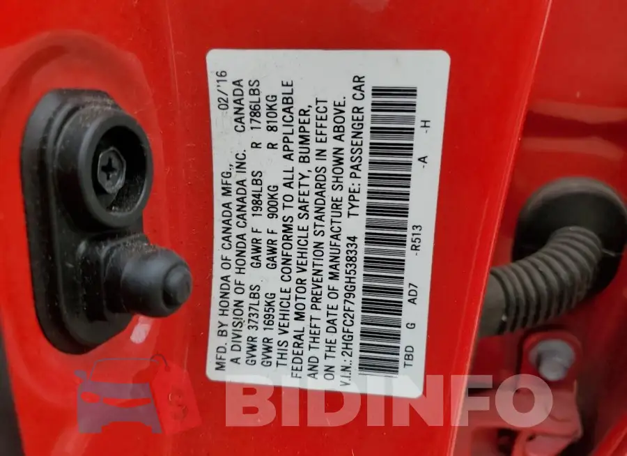 2HGFC2F79GH538334 Photo# 13