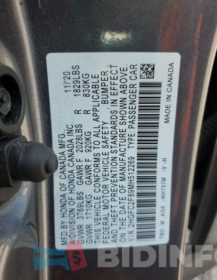 2HGFC2F89MH512269 Photo# 12