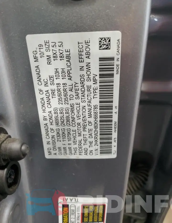 2HKRW2H80KH668785 Photo# 14