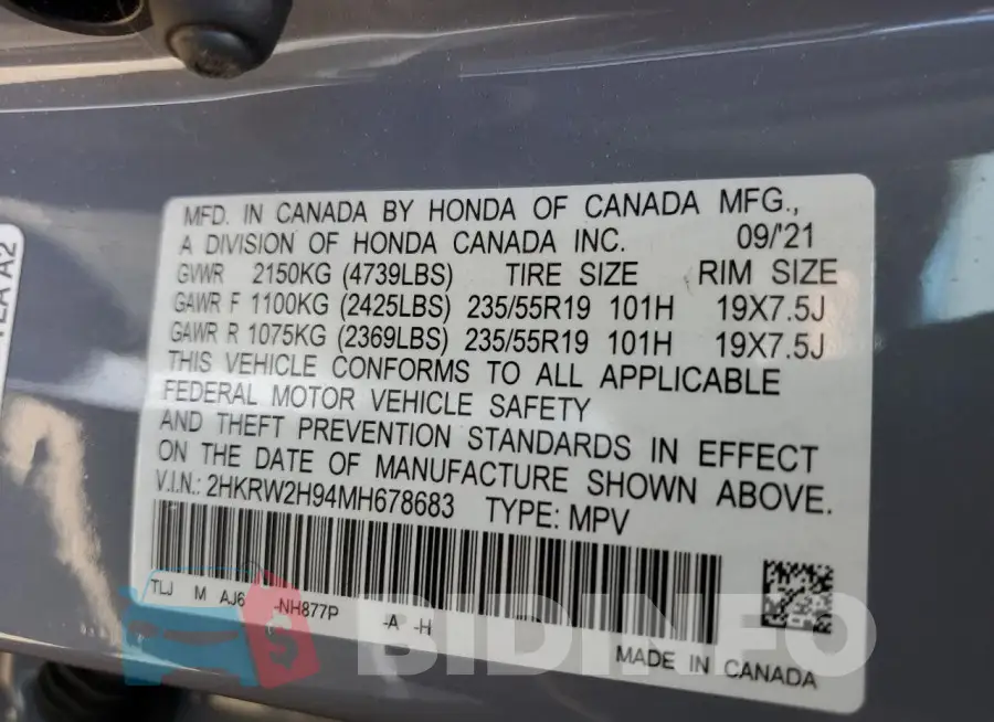 2HKRW2H94MH678683 Photo# 13
