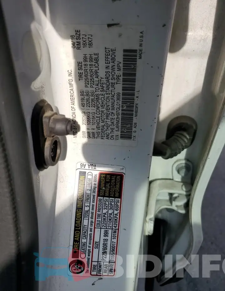 5J6RM3H97GL013699 Photo# 13