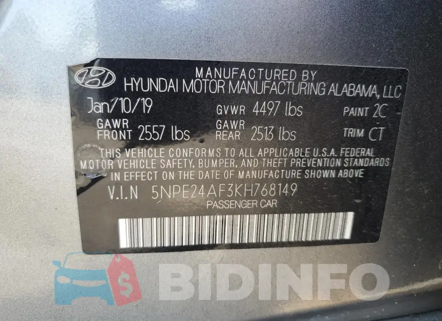5NPE24AF3KH768149 Photo# 12