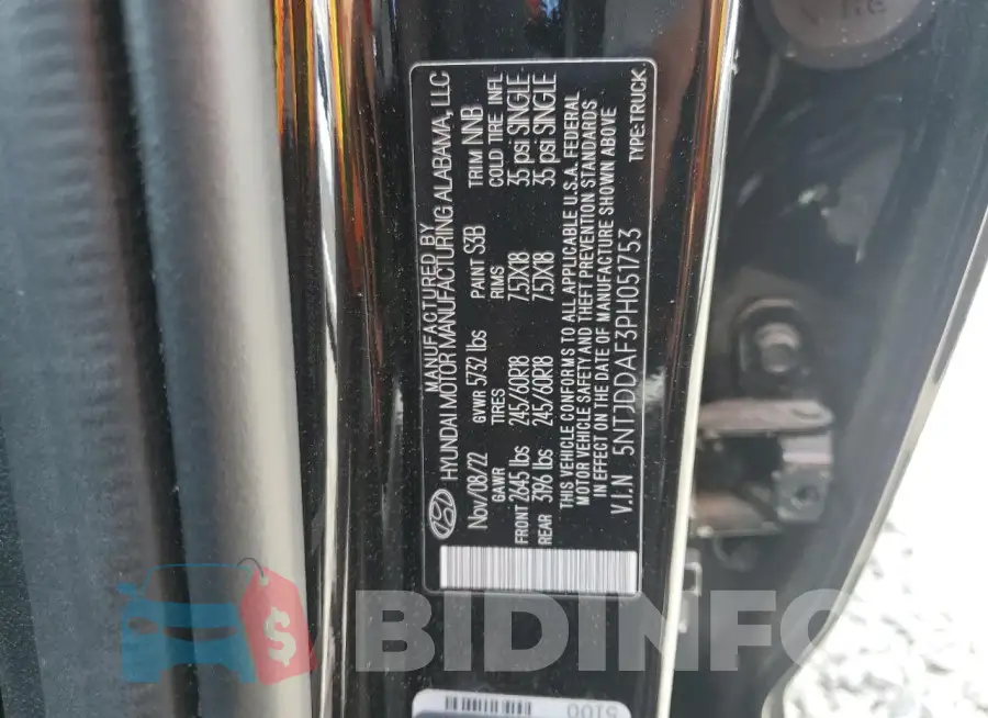 5NTJDDAF3PH051753 Photo# 12