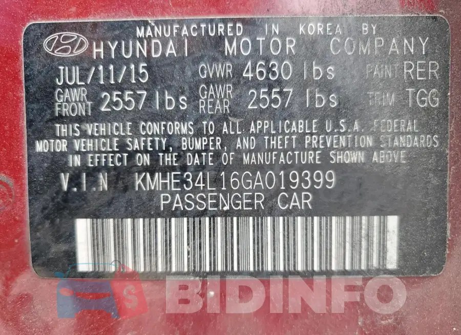 KMHE34L16GA019399 Photo# 14