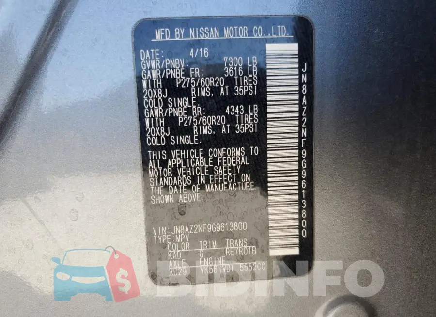 JN8AZ2NF9G9613800 Photo# 13