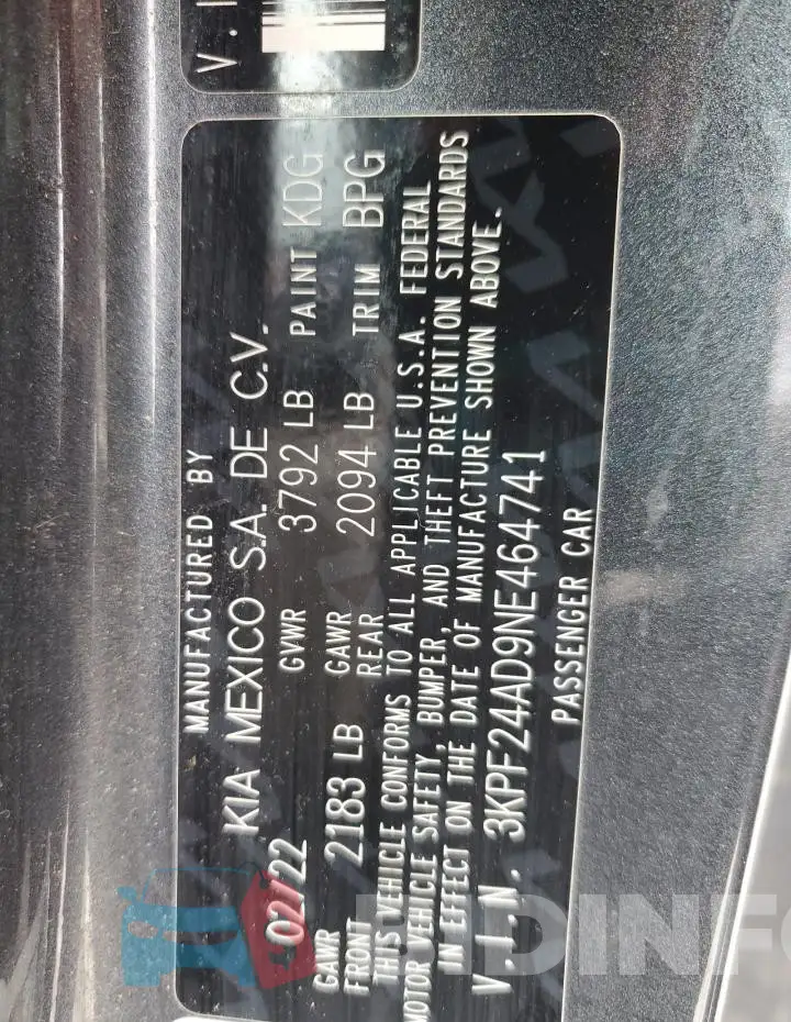 3KPF24AD9NE464741 Photo# 12