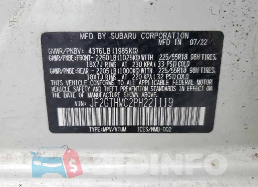 JF2GTHMC2PH221119 Photo# 13