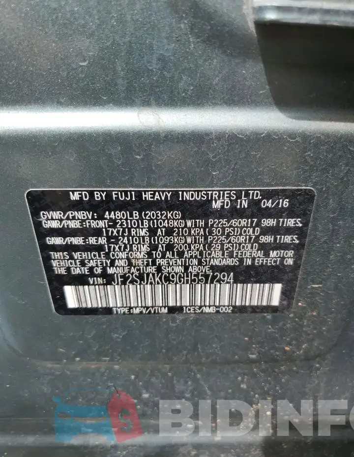 JF2SJAKC9GH557294 Photo# 13