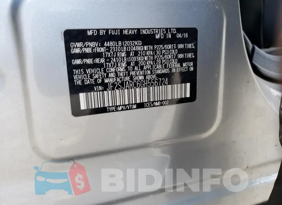 JF2SJARC6GH556724 Photo# 13