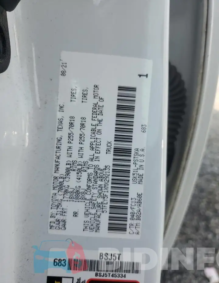 5TFEY5F1XMX292135 Photo# 12