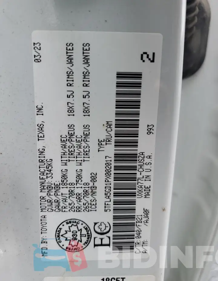5TFLA5GD1PX002017 Photo# 13