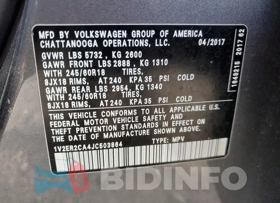 1V2ER2CA4JC503864 Photo# 13