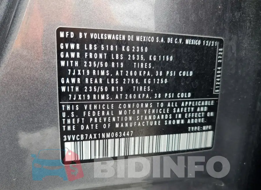 3VVCB7AX1NM063447 Photo# 14