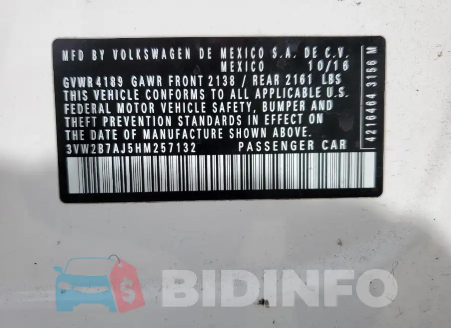 3VW2B7AJ5HM257132 Photo# 13