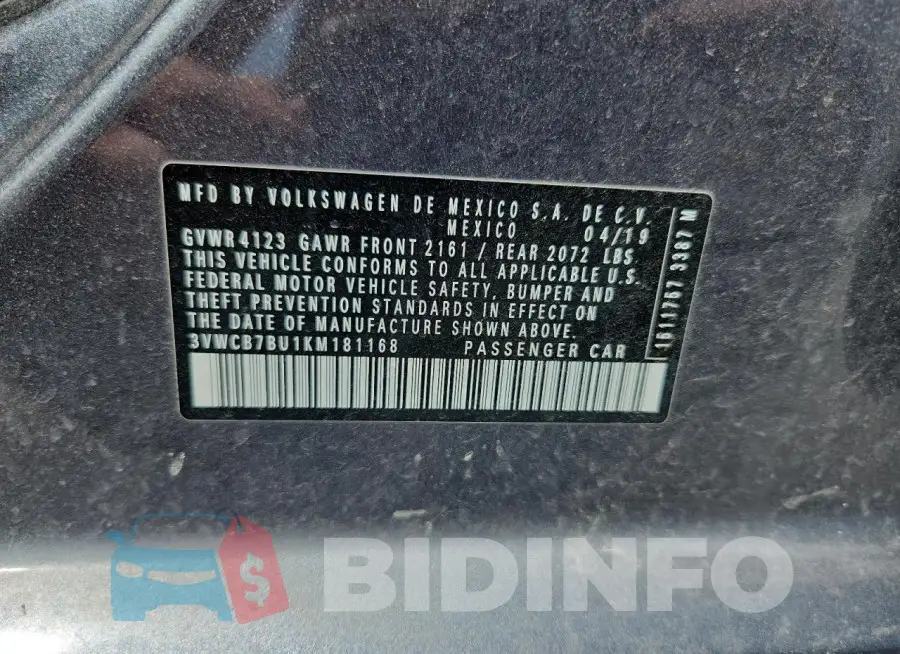 3VWCB7BU1KM181168 Photo# 12