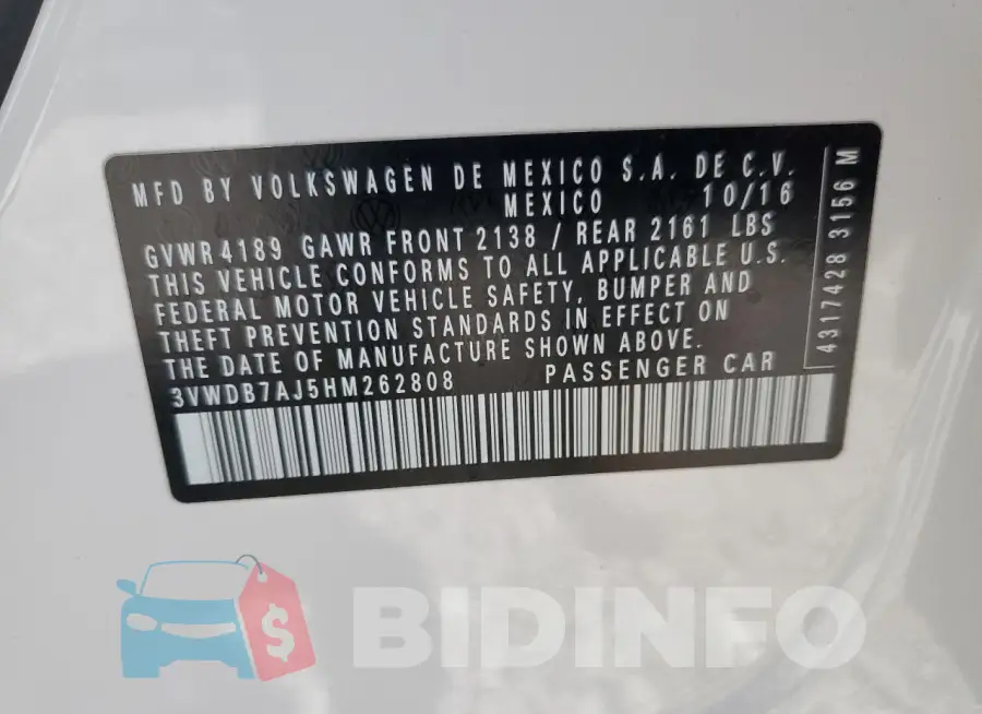3VWDB7AJ5HM262808 Photo# 12