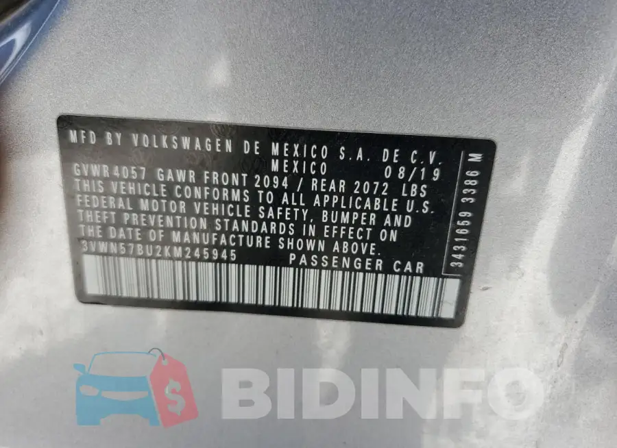 3VWN57BU2KM245945 Photo# 13