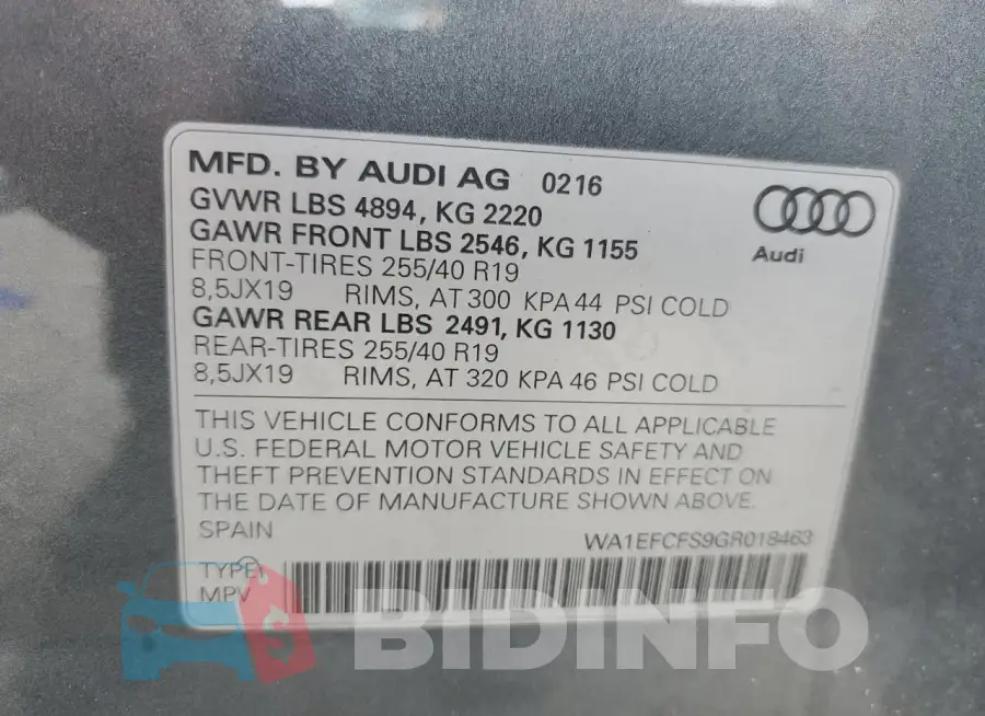 WA1EFCFS9GR018463 Photo# 13