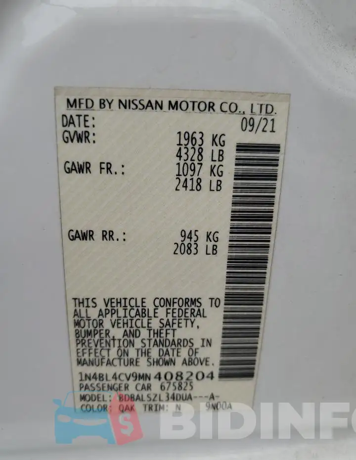 1N4BL4CV9MN408204 Photo# 12