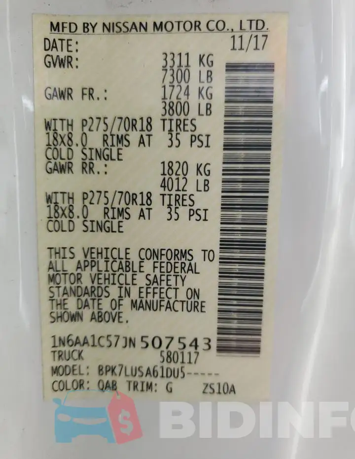 1N6AA1C57JN507543 Photo# 12