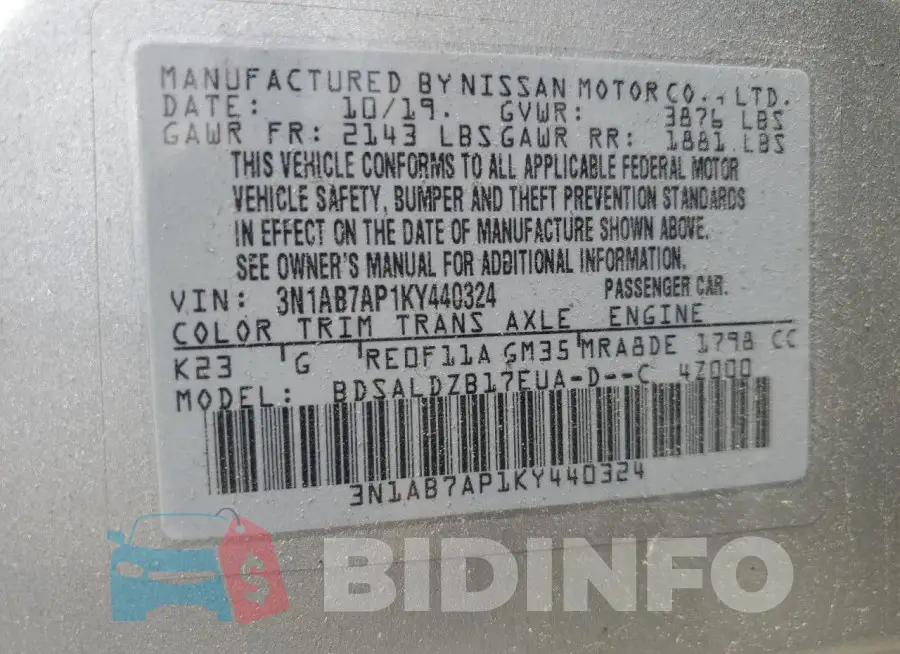 3N1AB7AP1KY440324 Photo# 12