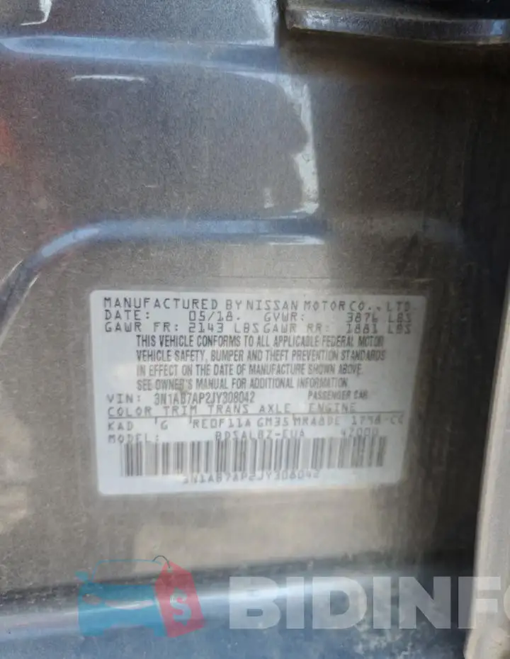 3N1AB7AP2JY308042 Photo# 12