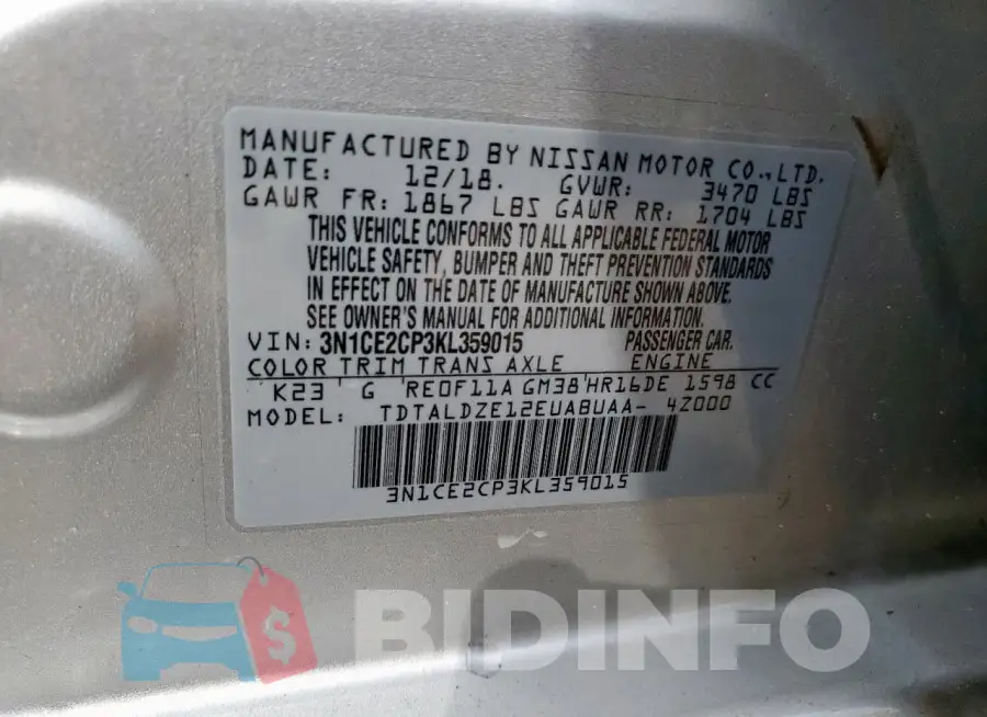 3N1CE2CP3KL359015 Photo# 13