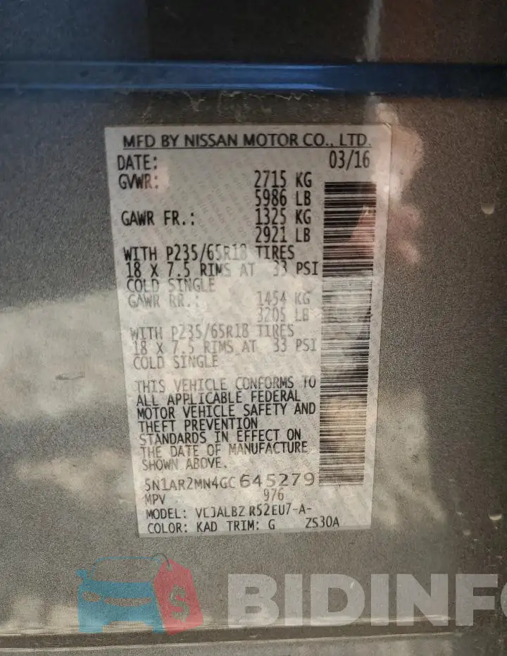 5N1AR2MN4GC645279 Photo# 13
